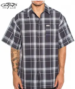 Caltop Plaid Short Sleeve Button Up Menswear Polyester Classic