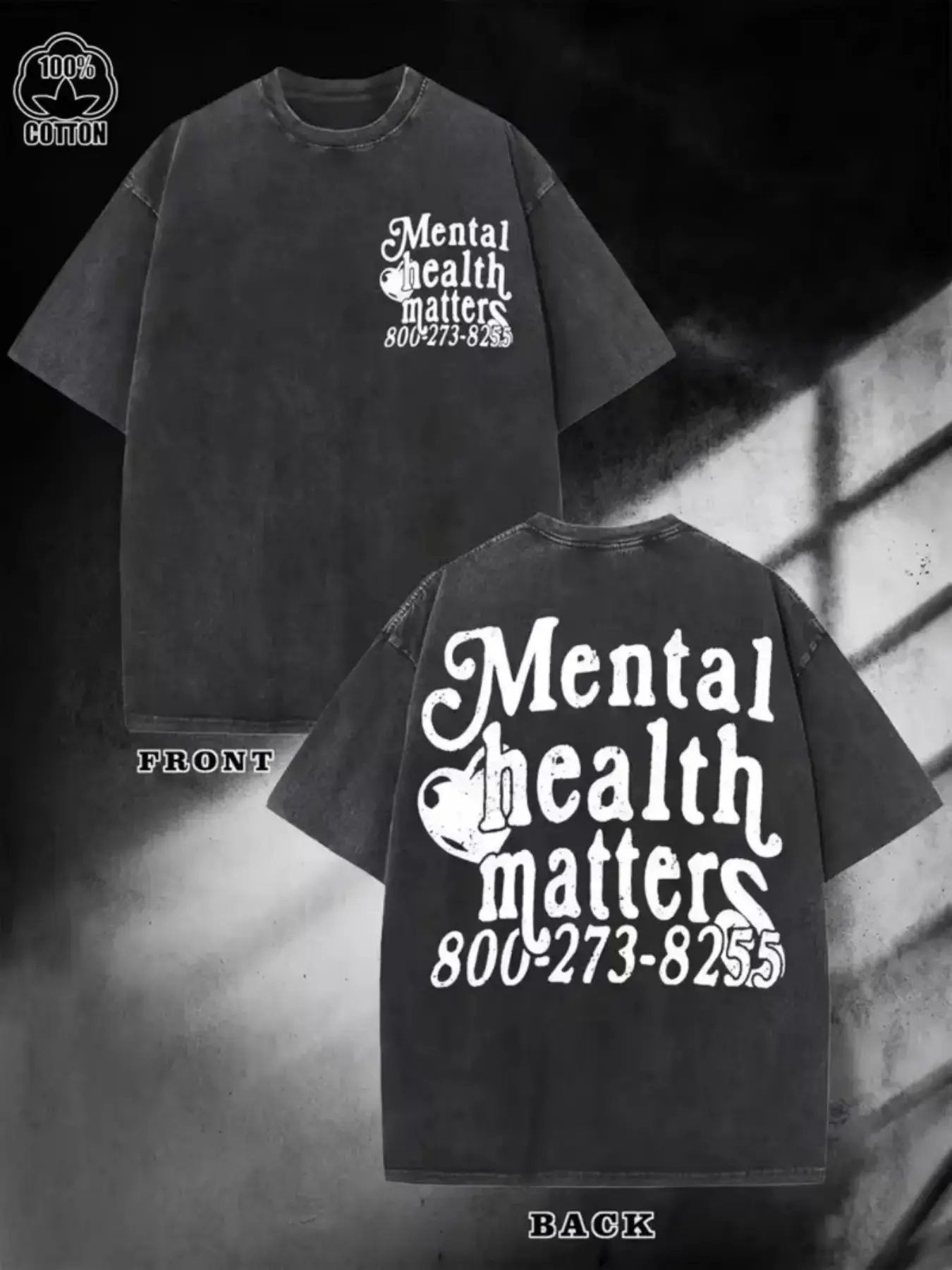 Mental Health Matters 100 T Shirt For Men And Women Oversized Black Tee With Phone Number Printed On Front And Back Mental Health Awareness Apparel Casual Streetwear Fashion Top Unisex Loose Fit Short Sleeve Sh fathersdaygift