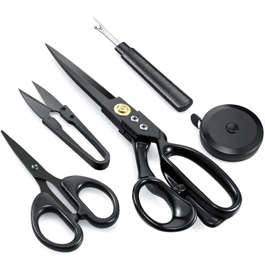 9 Inch Fabric Scissors Tailor Sewing Shears for Fabric Cutting Heavy Duty Tailor Scissors for Quilting Sewing and Dressmaking with Tape Measure, Thread Snips, Seam Rippers (Black, Classic Style)