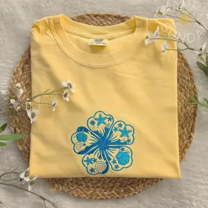Coastal Hibiscus Embroidered Comfort Colors Shirt, Coastal Floral  Shirt, Coastal Aesthetic Shirt, Hibiscus Flower Tee, Hibiscus Flower Shirt