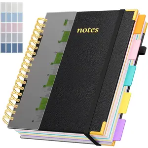 Line Hardcover Spiral Notebook with Removable Dividers Tabs & Ruler, 5 Subject Notebook College Ruled, 300 Page, Large 8"x10" B5 Notebooks for Work School, Lined Journal for Women & Men, Black