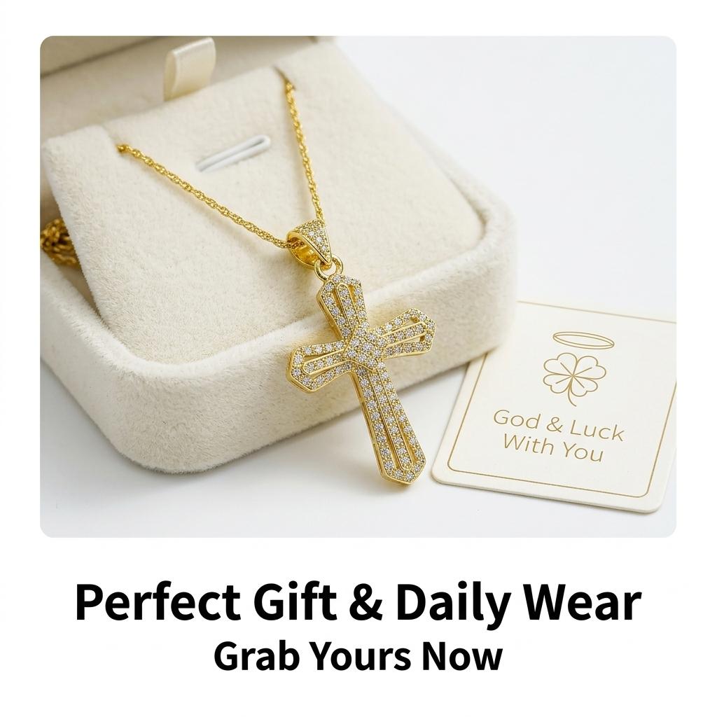 Cross diamond pendant necklace, adorned with shiny elements, an elegant religious accessory, suitable for use as a Thanksgiving gift, graduation gift, or daily wear. A Christian religious gift, suitable for men.