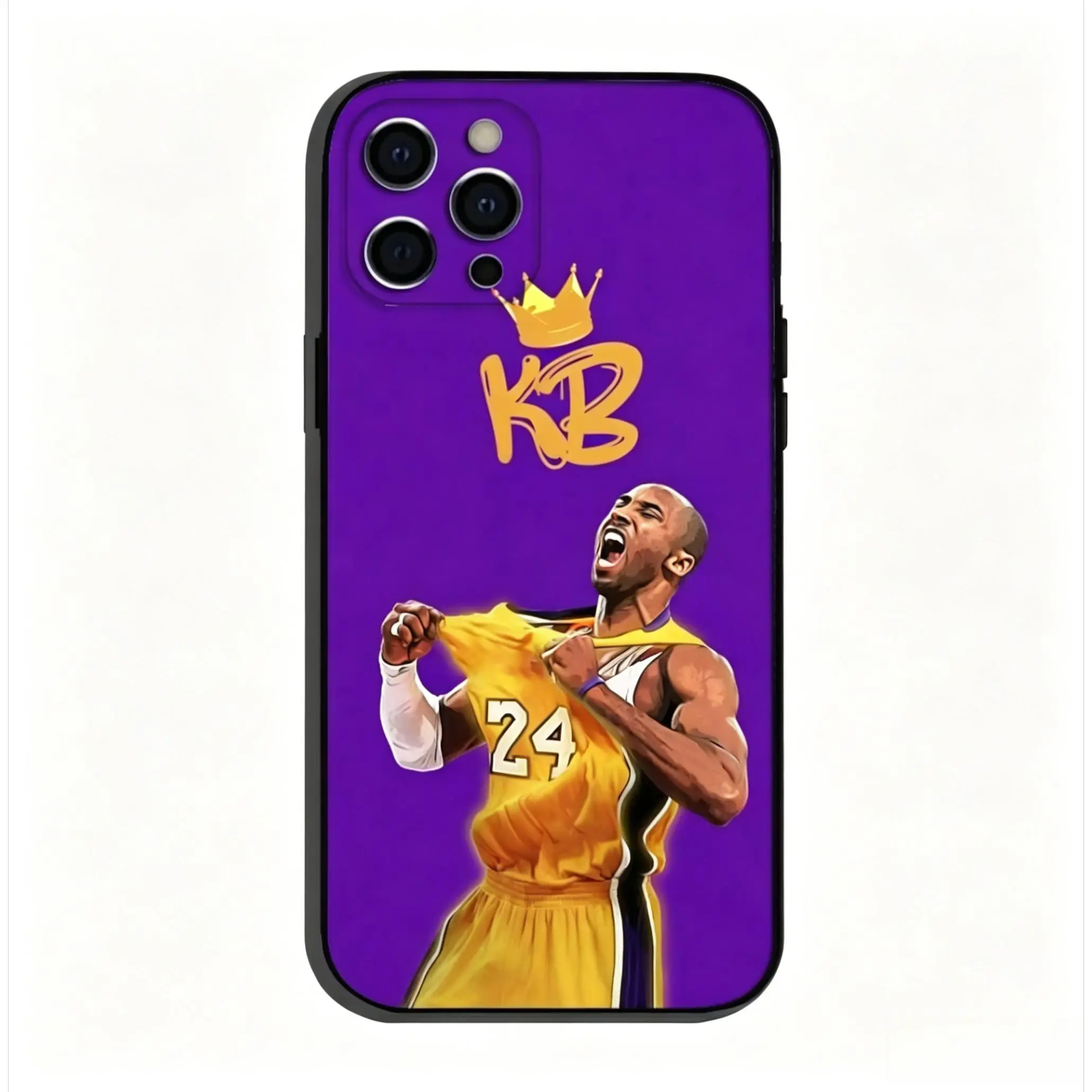 Kobe Bryant-themed liquid crystal phone case, compatible with iPhone 17, 16, 15, 14, 13, and 12, black soft case.
