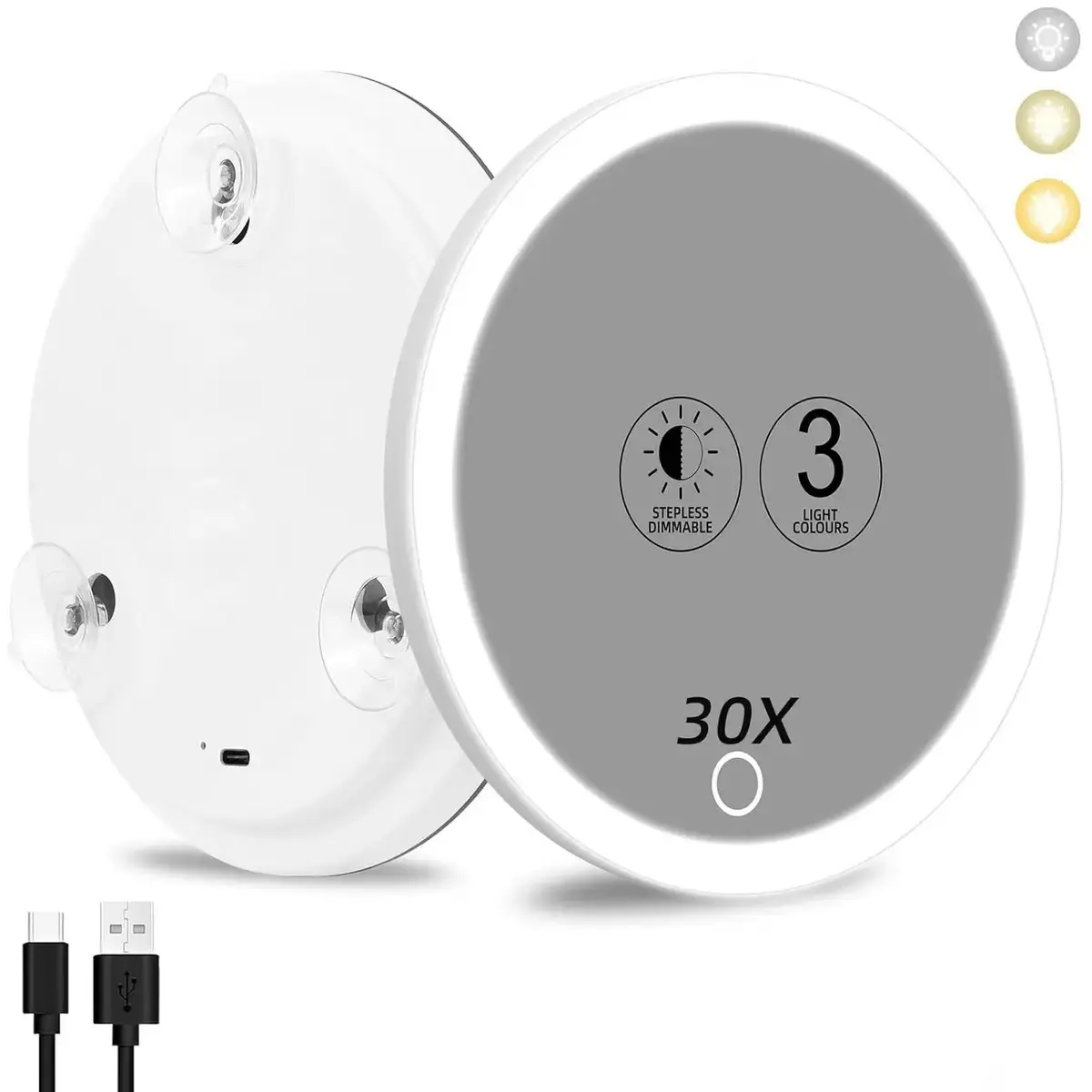 6-Inch Rechargeable LED Lighted 30x Magnifying Makeup Mirror 6-Inch Rechargeable LED Lighted 30x Magnifying Makeup Mirror