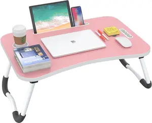 Adjustable Lap Desk, Wood Laptop Bed Desk Lap Desk with Cup Holder, for Working Reading Writing, Eating, Watching Movies for Bed Sofa Couch Floor-Pink/Blcak Mother's Day Gift glitter