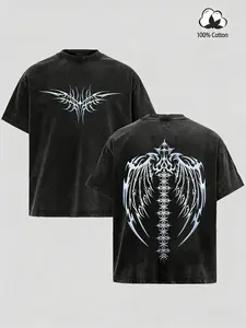 Pacsun Men's Cyber Wing T-Shirt – Washed Vintage Distressed Style, Retro Streetwear Graphic Tee