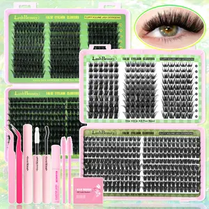 DIY Lash Clusters, DIY Eyelashes Kit, DIY Eyelash Extensions, Waterproof Long-Lasting Fluffy Weightless, Individual, Eyelash Extension with Ultra-Thin Band Bond & Seal & Remover, Beginner Friendly, Self Grafting DIY False Eyelashes for Women