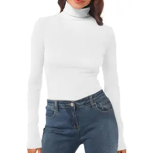 Womens Long Sleeve Turtleneck T-Shirts Mock Neck Underwear Fall Winter Fashion Base Layer Casual Lightweight Soft Tops
