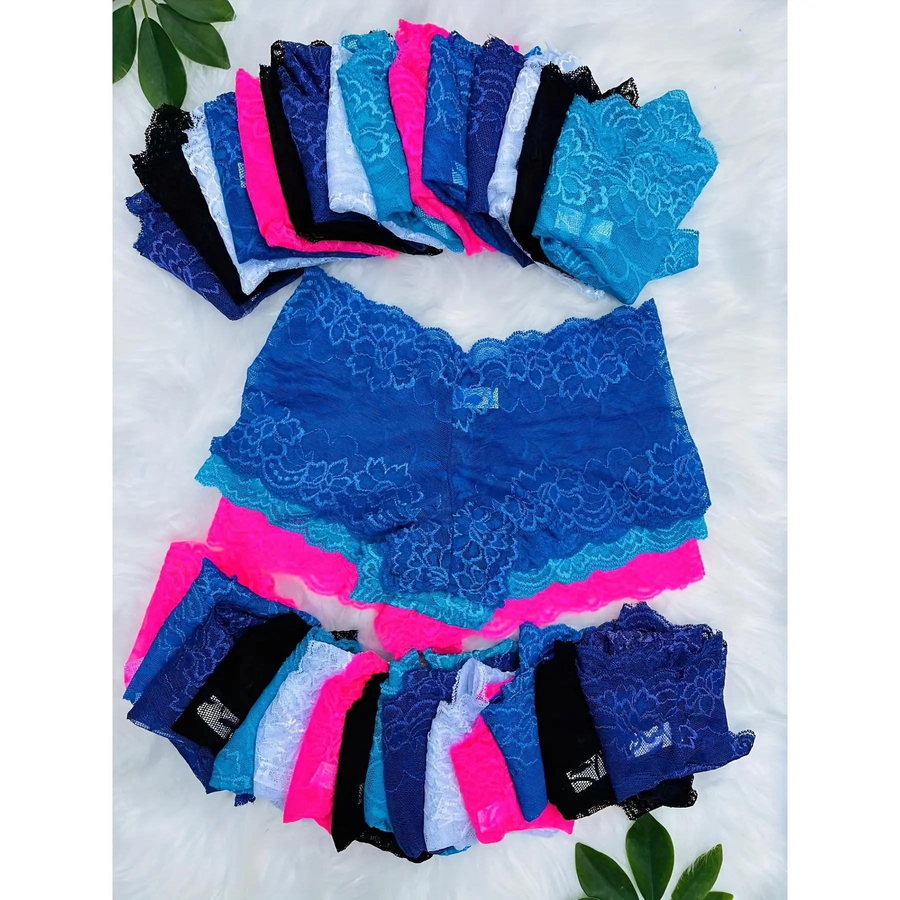 6pcs Women's High-Waisted Seamless Sheer Floral Lace Boyshort Briefs ...