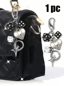 Gothic Style Metal Bag Charm Set, Includes Dice Heart Star Patterns, Wallet Keychain Backpack Decoration, Cute Gift for Girls Friends, Sparkly Bag Charm, Purse Accessories