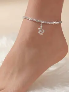Rhinestone Decorated Snake Design Anklet for Women, Fashion Jewelry for Party, Daily Clothing Decor, Trendy All-match & Exquisite Jewelry for Birthday Gift