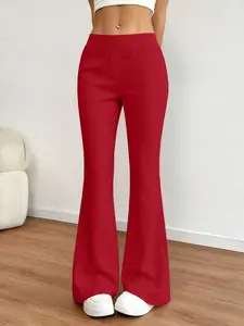 1 Piece, Casual Fashion Trousers, Drawstring Flare Pants Yoga Pants/Casual Sweatpants American Casual Style Women's Casual Flare Cuffed Ygers, Streetwear Suitable for All Seasons