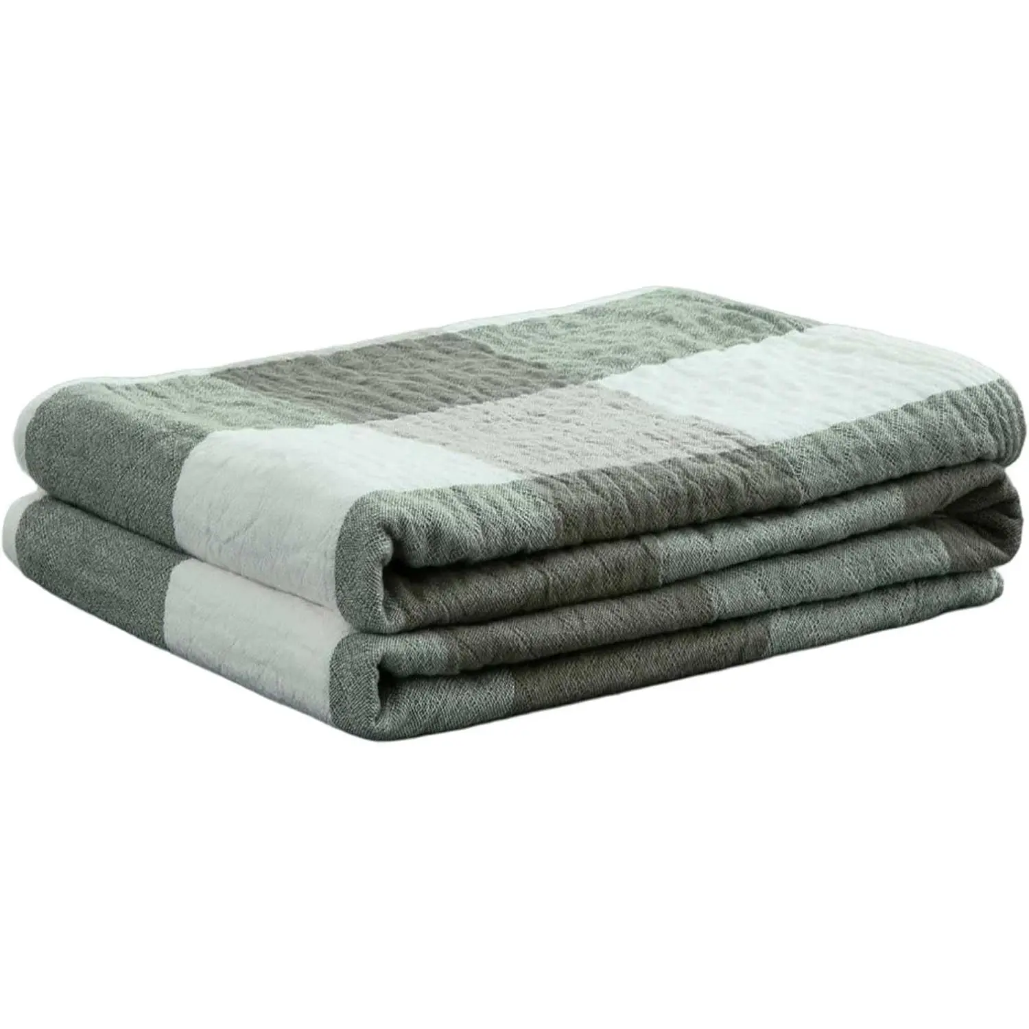 100% Cotton Muslin Throw Blanket, 40"x60" Green Checkered Plaid Blanket for Couch or Bed, Breathable & Pre-Washed Soft Blanket for Summer Night Sweats