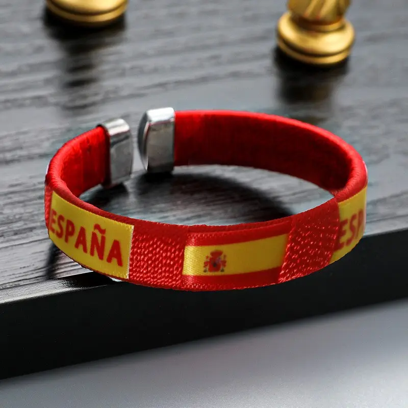 1 Piece Adjustable Opening Spain Flag Woven Thread Wristband Versatile Durable Football Match Carnival Party Fan Dress Up Accessories Adjustable Bracelet