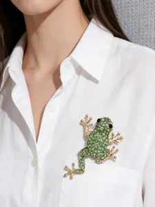 Rhinestone Frog Brooch, Women's Animal Themed Pin, Festive Lapel Pin, Elegant Accessory for Holidays, Unique Fashion Jewelry