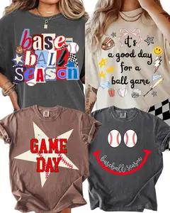 Baseball Season Graphic T-Shirt, Direct to Garment Printed Tee, Retro Game Day Apparel, Coquette Baseball Doodle Top, Scrapbook Style Baseball Season Tee