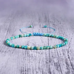 Natural Larimar Stone 3mm Tiny Beads Crystal Healing Calming Crystal Dainty Adjustable Minimalist Gemstone Bracelet Gift for Women