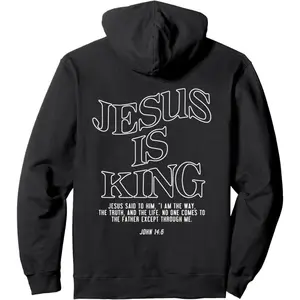 Men's Jesus Is King Christian Graphic Hoodie - Cotton Blend Black Long Sleeve Pullover Regular Fit | Soft & Breathable Fabric, Durable Print, Everyday Comfort, Machine Washable, religious apparel faith-based statement