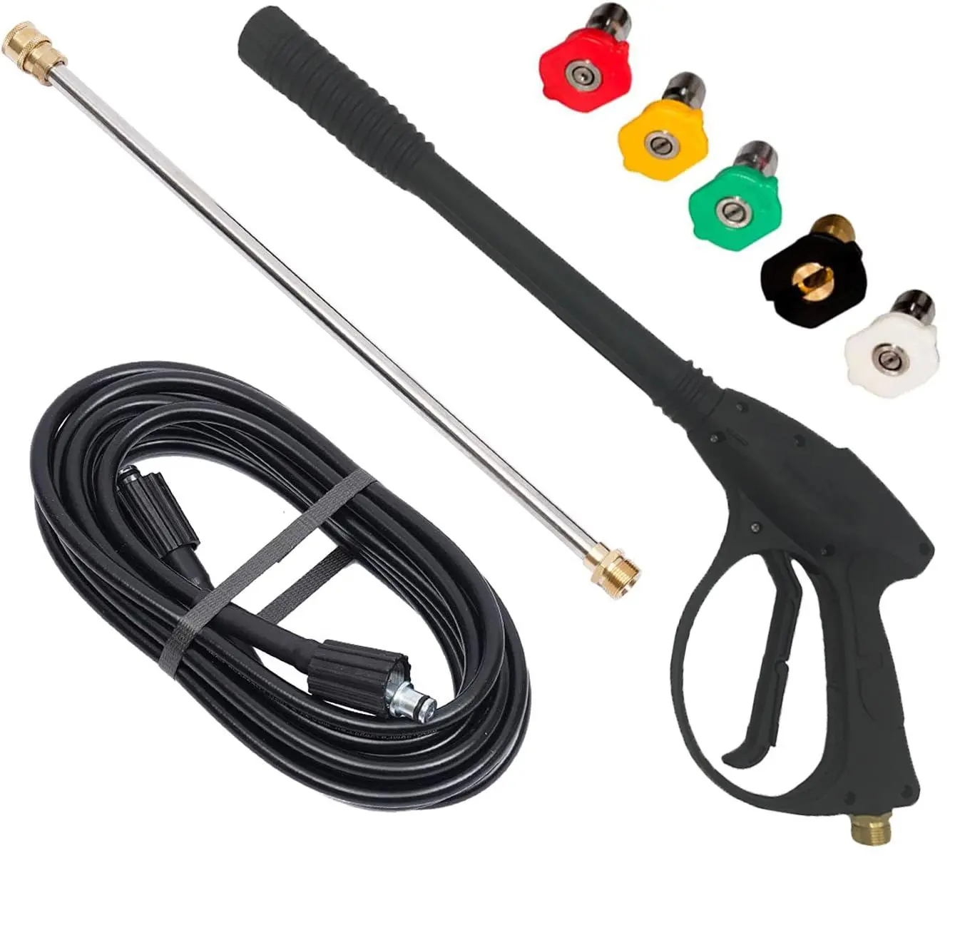 High Pressure 3000PSI Car Power Washer Spray Gun Wand Lance 5 Quick Connect Nozzle Tips+50FT Hose Kit M22-14MM