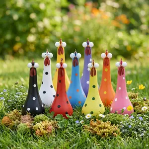 Colorful Polka Dot Long Neck Chicken Resin Statue,Cute Big‑Eye Rooster Figurine,Whimsical Garden Yard Decor,Indoor Outdoor Home Ornament