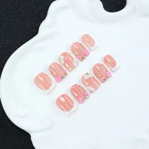 Handmade Y2K Baddie Nail Art Set, 3D Embossed Rhinestone, French Tip, Asymmetric Liquid Metal Design, Perfect Gift for Women and Girls, Glitter Rhinestones