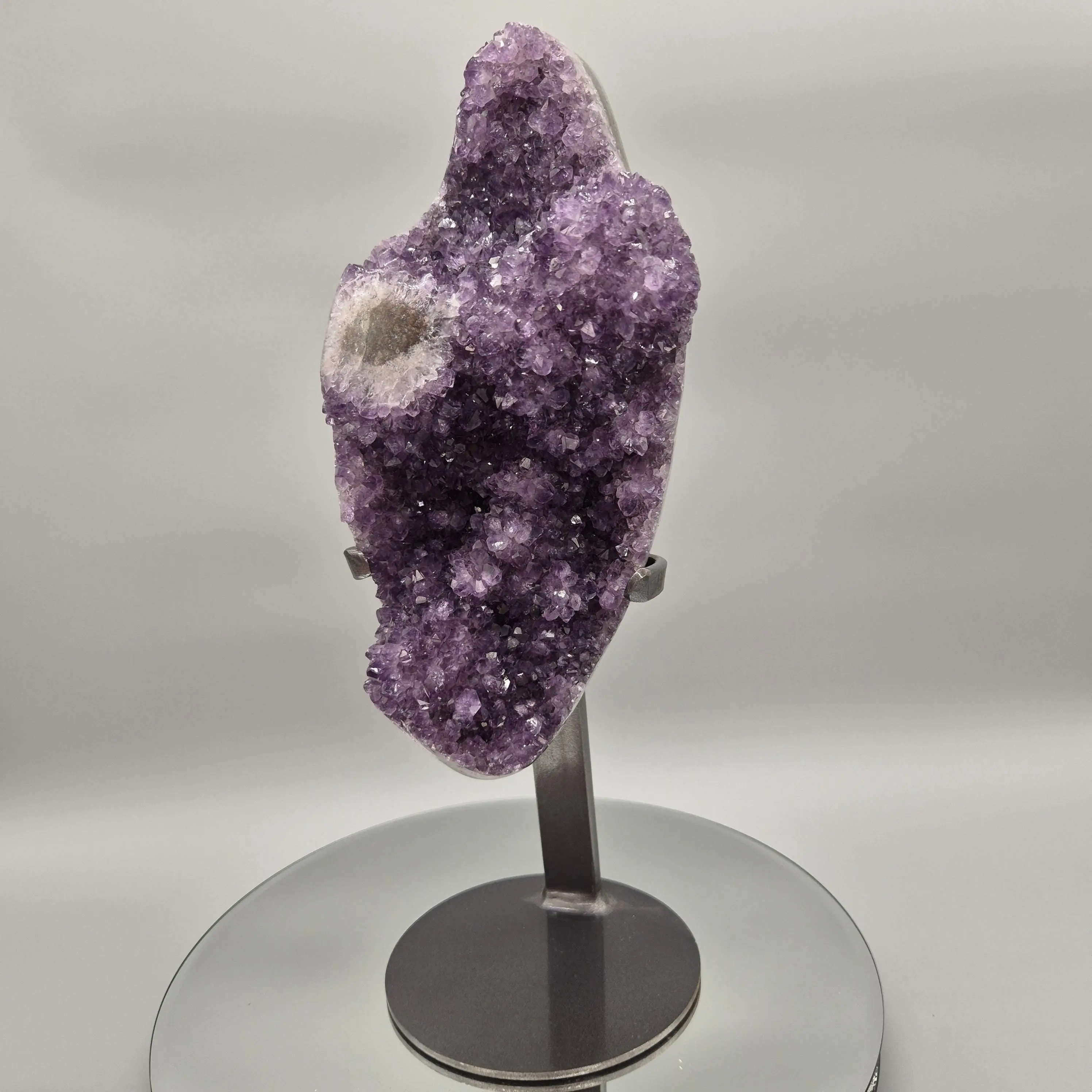 AAA+ Druzy Amethyst with Stalactite Eye on Stand - Uruguay Amethyst Specimen - 15in Tall Crystal Display - 9.375 lbs