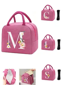 Daisy Initial Letter Printed Insulation Lunch Bag, Durable Zipper Cutlery Bag, Lightweight Portable Lunch Storage Bag, Office, Picnic, Lunch Bag Women, Non-Food Contact
