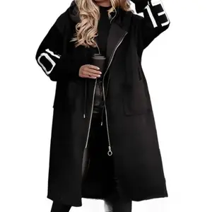 Women's Casual Knitted Sleeve Wool Trench Coat Zip Up Hooded Wool Blend Overcoat with Pockets Keep Up with The Latest Trends in Design Womenswear