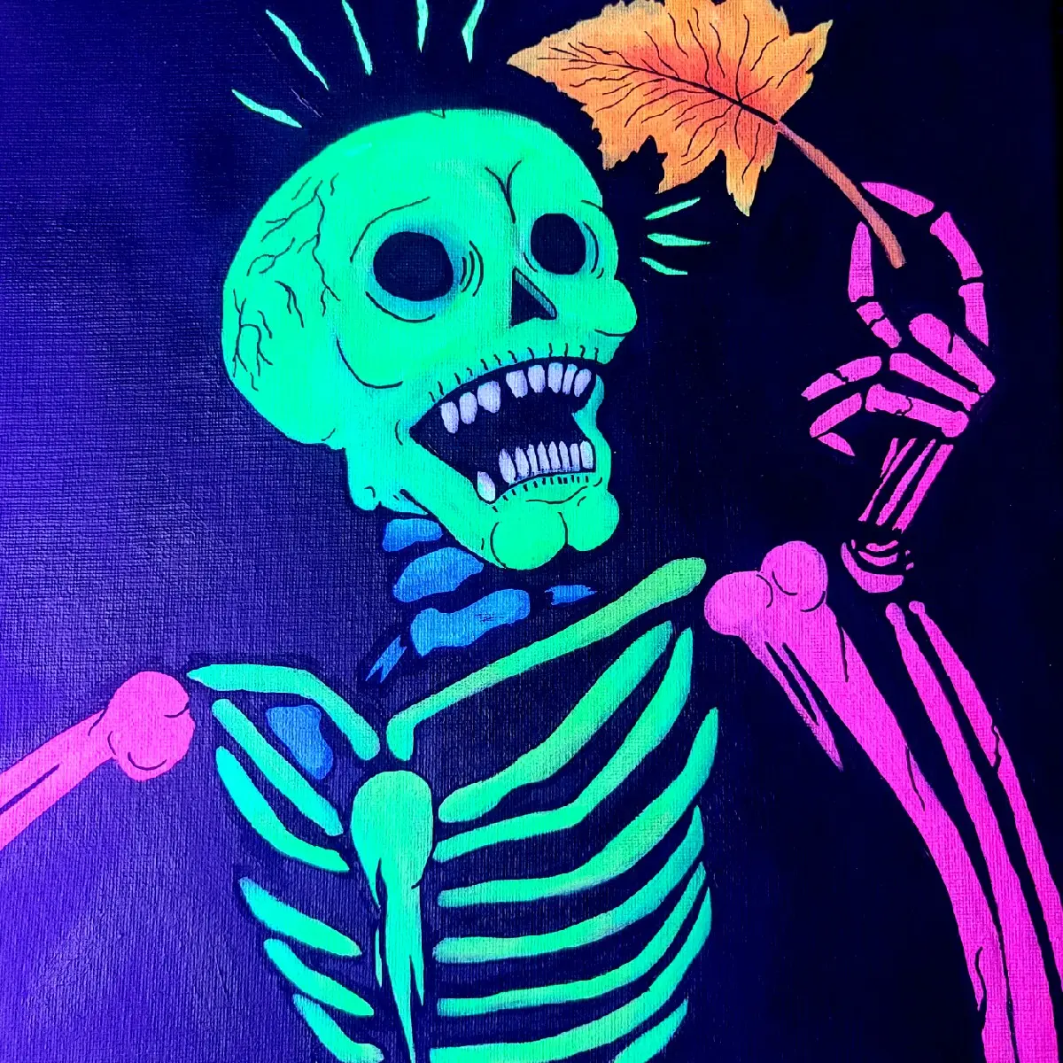 Shocked Skeleton Blacklight Painting | 11x14 Inches | Glow by Nikki Original Art