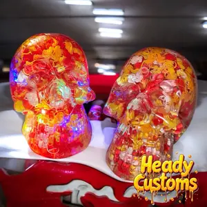 kC Chiefs Colored  Decorative Upcycled Resin Skull, Vibrant Red and Yellow Colors, Unique Design, Decorative Decoration