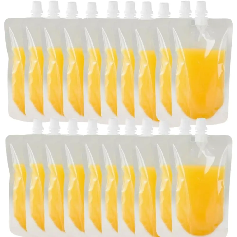 20 count Juice Travel Plastic Flasks Bags Portable Collapsible Beverage Bag | Leakproof Foldable Water Carrier for Outdoor Hiking, Camping & Seed Storage | -Grade  Liquid Container