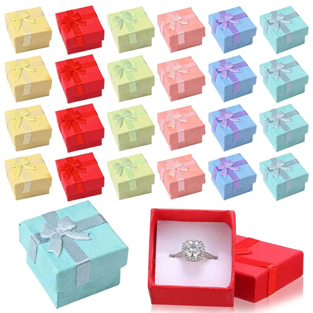 24Pcs Bulk Ring Boxes for Jewelry Gifts, 1.57 x 1.06 In  Small Gift Boxes with Lids, Soft Foam Insert, Ribbon Knot, Hold Rings or Earrings, for Weddings, Proposals, and Anniversaries