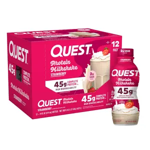 Quest Nutrition Strawberry Protein Shake, 45g Protein, 2g Sugar, 4g Net Carbs, Ready to Drink, Gluten Free, 12 Count