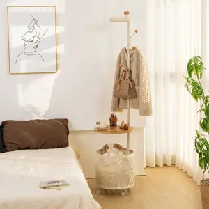 Multifunctional Floor-Standing Coat Rack with Shelves & Storage Baskets for Bedroom/Living Room Organizer 3-in-1 Floor Stand Coat Rack Shelves Storage Baskets