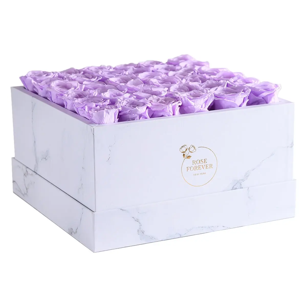 36-Lilac Rose Artificial Bouquet with White Marble Square Box Decor, Artificial Roses for Room Decor & Gifting