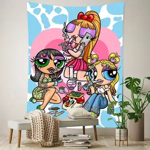 Chic Cartoon Woman Smoking tapestry - Wall Hanging Decor, Durable Polyester, Multiple Sizes, Perfect For Bedroom & Home Office Decoration