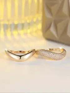 Luxury Asymmetric Zircon Studded Ring for Women, Fashionable Layered Jewelry Design, Perfect Gift for Her, Artificial Zircon Rings