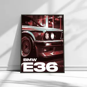 BMW E36 Wall Poster - High Quality 170gsm Paper, Premium & Sturdy Black Frame, Artwork Inspired by Streetwear & Hip Hop Culture, decor,