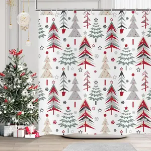 GCIREC Merry Christmas Blackout Shower Curtain 72x72 Waterproof Fabric with Xmas Tree Design Winter Holiday Bathroom Décor Festive Stars & Snowflakes