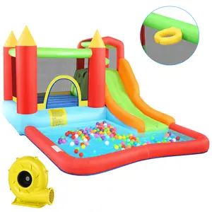 Inflatable Bounce House, Inflatable Bouncy Castle with Blower for Kids 3-10,Outdoor Indoor Bouncy House Water Park for Backyard with Slide, Climbing Wall, Ball Pit, Jumping Area (146" x 103" x 73"),Christmas Gifts,Holiday Gifts