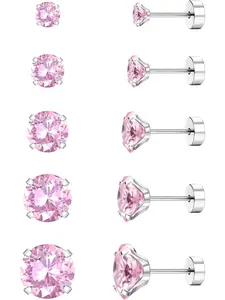 10 Pcs Screw Back Stud Earrings Set 20G Titanium Steel Cartilage Piercing Jewelry for Women Men Sensitive Ears CZ Tragus Helix Flat Back Earrings Stud