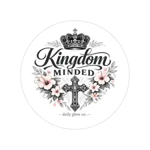 Kingdom Minded Cross Floral Sticker Round, Outdoor Transparent Vinyl