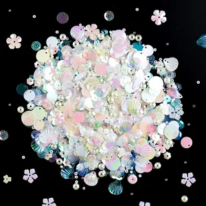 Mixed Clear White Sequins and Spangles Beads Craft Supplies,  Iridescent Spangles and  Beads, Variety Sequins Beads for Crafts, Sewing, DIY Art Crafts, Embroidery