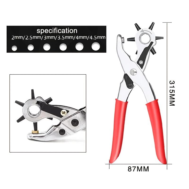 Heavy-Duty Manual Leather Hole Punch Tool - with 6 Hole Sizes , Non-Slip Grip - for Belts, Watchbands, Shoes, Leather Crafting - Professional & Home Use - No Electricity Needed - Red Punch Pliers, Shoe Repair, Compact Design, Sturdy Build, DIY Hobbyists