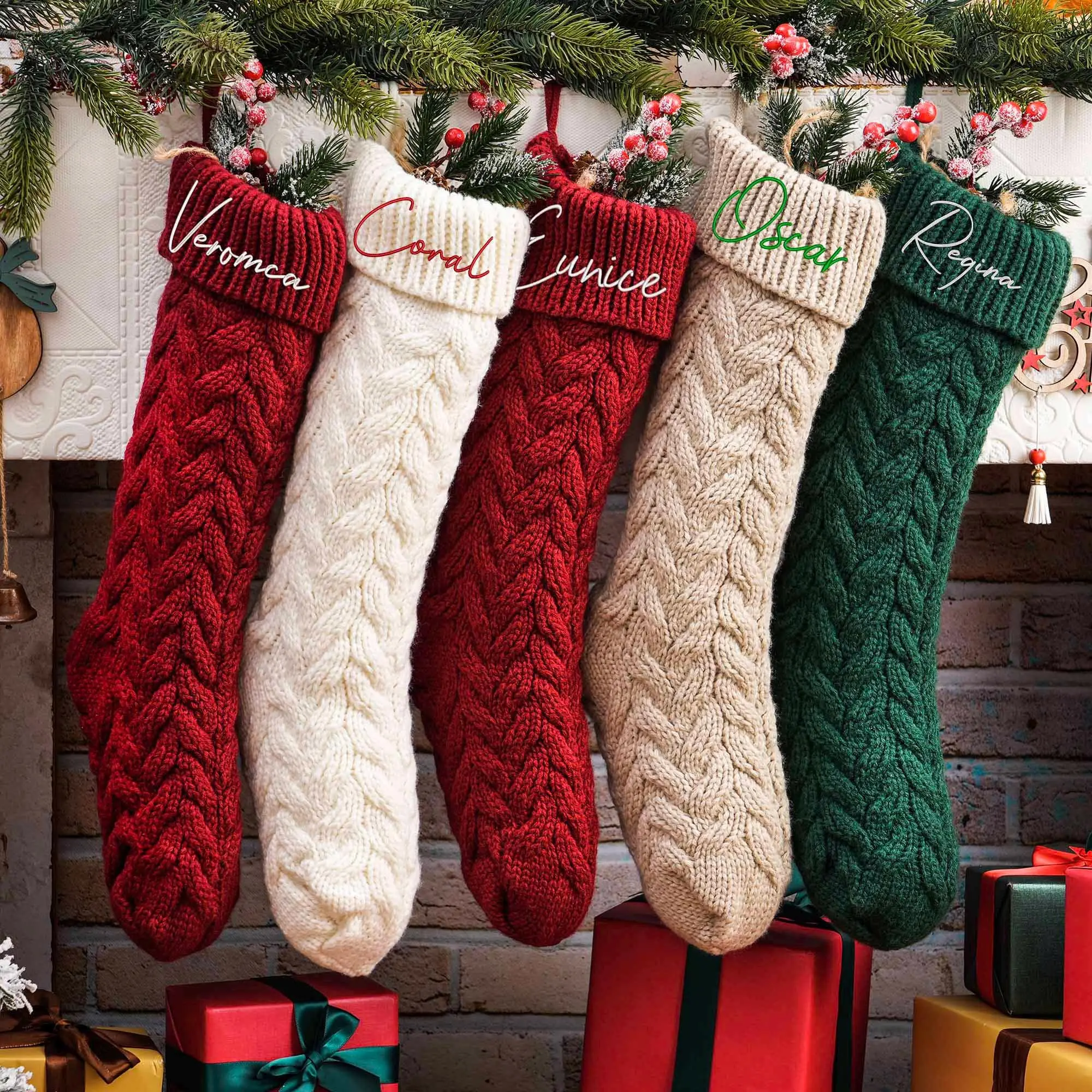 Embroidered Christmas Stocking-knit Christmas Stocking With Name-family Christmas Stockings-personalized Name Stocking-christmas Gifts