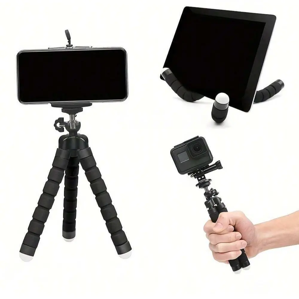 Flexible Sponge Tripod with Non-Slip Design for Mobile Phone Video Recording, Selfie Stick with Phone Holder, Phone Accessories for Home & Office Use, Vlogging Kit Selfie Stand, Phone Accessory Compatible, Cellphone Accessories