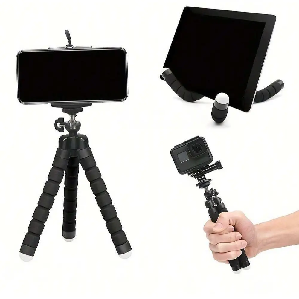 Flexible Sponge Tripod with Non-slip Design for Mobile Phone Video Recording, Selfie Stick with Phone Holder, Phone Accessories for Home & Office Use,