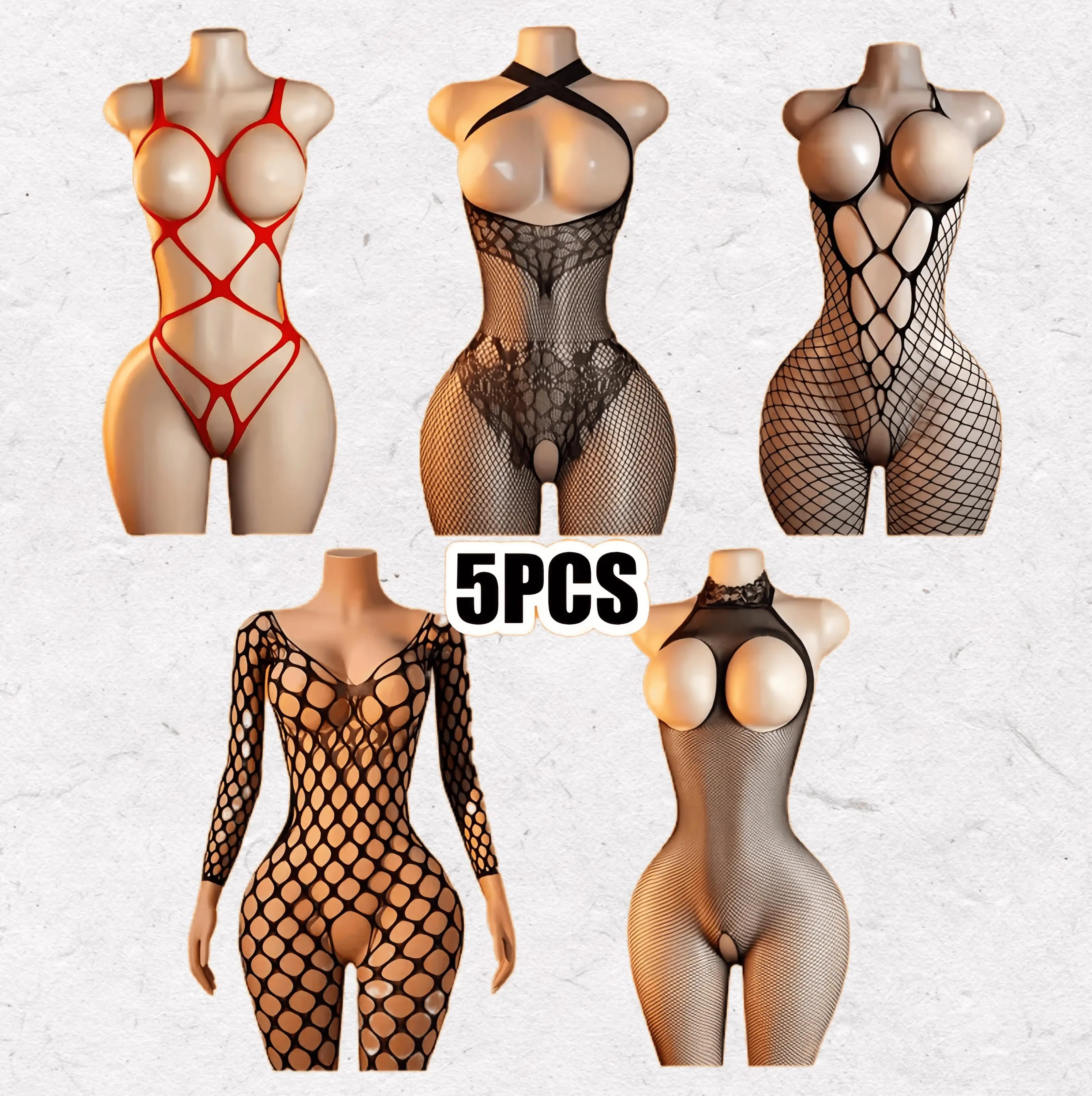 5 Pack Women's High Fishnet Stockings Multipack for Cosplay Costume Party Tights Fit Piece Outfit Breathable Womenswear Nightclub