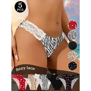 QUASTI 5 Pack Women's Stretch Lace Bikini Panties, Colorful Soft No Show Breathable Lightweight Sexy Briefs, Skin-friendly Seamless Underwear for Summer Beach & Daily Wear, S-XXL