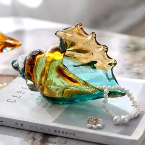 Hand Blown Glass Conch Statue,Glass Art Figurine,Coastal Home Decor with Sea Shells,Living Room TV Cabinet,Bookcase,Beach Decoration,Entryway Conch Horn Glass Figurines Decoration  Ornaments  Can store  Jewelry